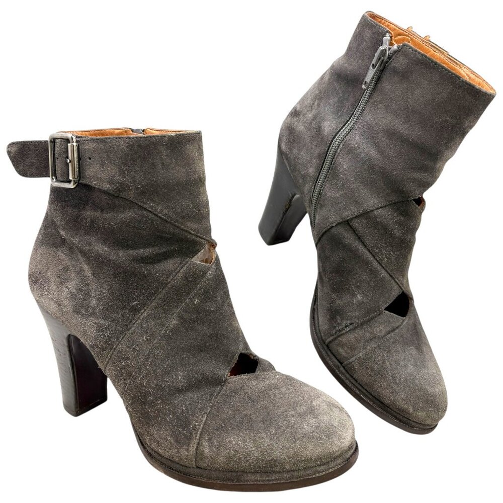 Chie Mihara Charcoal Suede Diamond Vamp Ankle‎ Boots